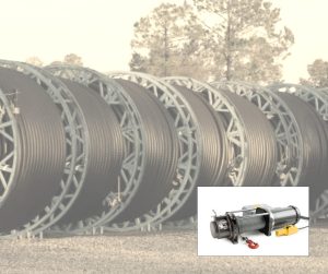 Pipe Spooling Winch pictured with FlexSteel Pipes